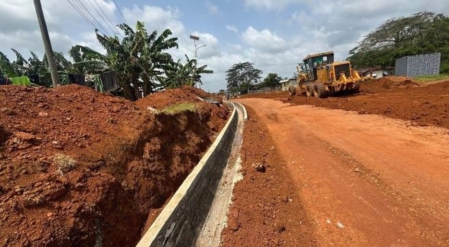 Grading and culvert construction underway on the Dadieso-Akontombra Road in the Western North Region by Kingspok Construction Works Limited